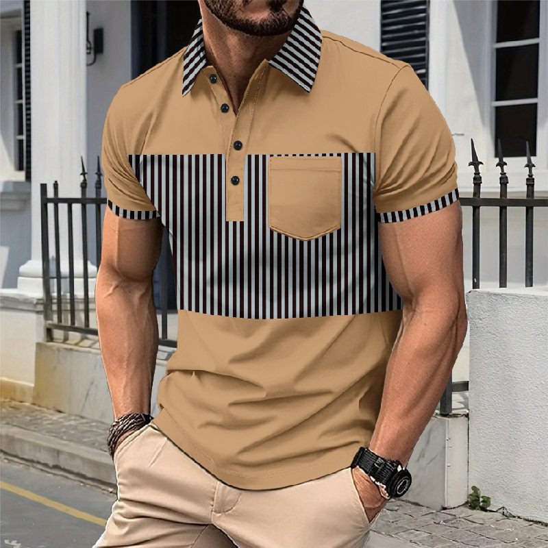 Men's Stripe Print Short Sleeve Polo Shirt 18376021X