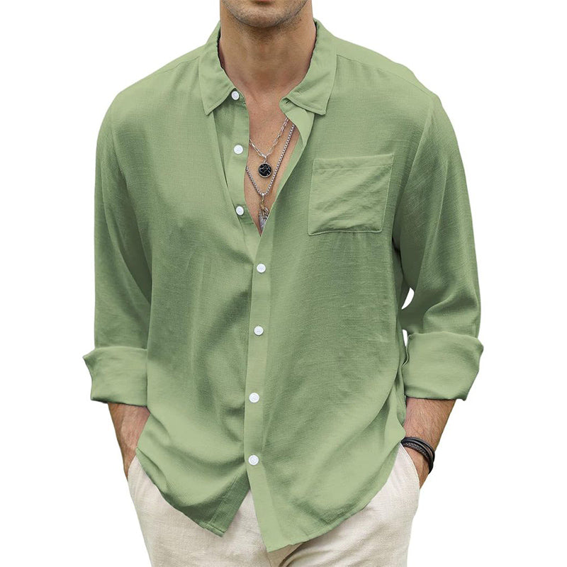 Men's Light Green Ice Silk Casual Skin-friendly Long-sleeved Shirt 57406465U