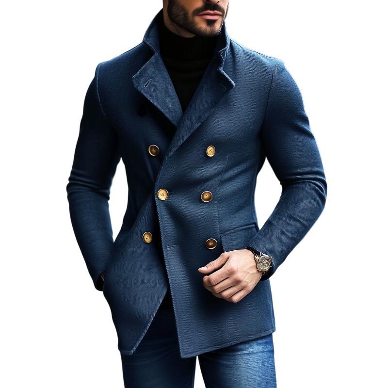 Men's Vintage Twill Cotton Blend Notch Lapel Double-Breasted Slim-Fit Coat MTA3009H8M