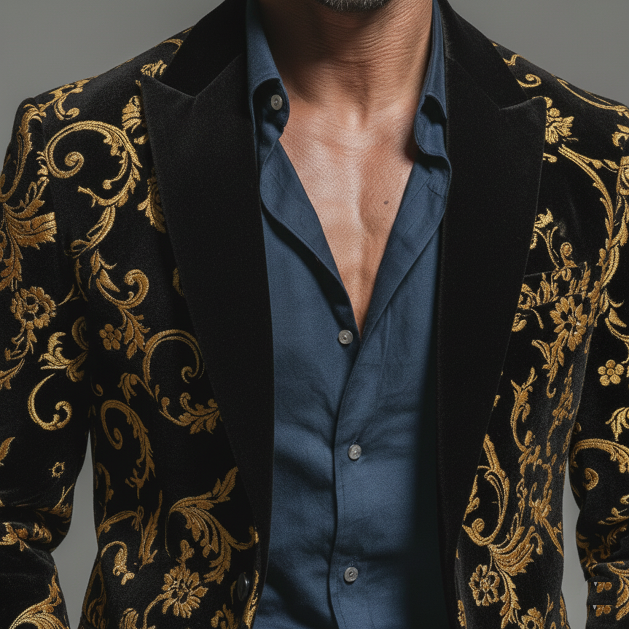 Men's Classic Vintage Velvet-feel Printed Single-breasted Blazer MTA2062L5K