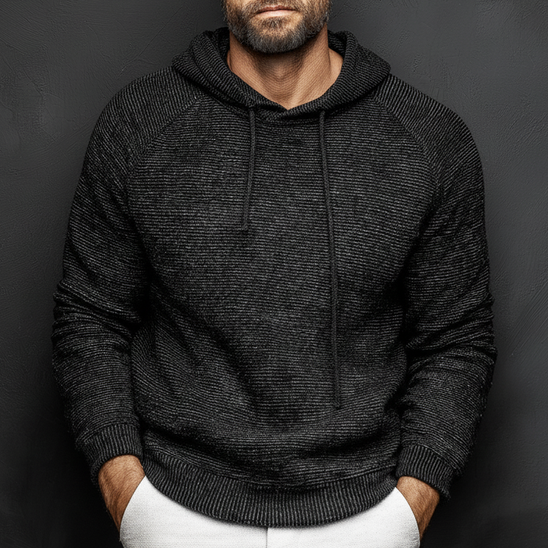 Men's Classic Dark Grey Casual Stretch Knit Hoodie MTA2886J6U