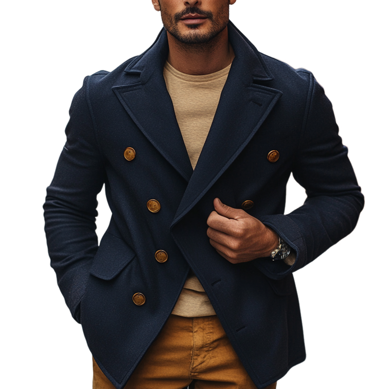 Men's Faux Wool Blend Lapel Double-Breasted Jacket MTA0440I7X