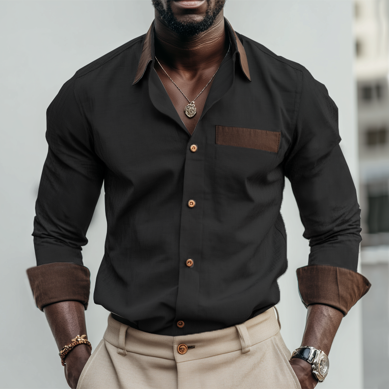 Men's Spring And Autumn Business Colorblock Long Sleeve Shirt MTA0274H9U
