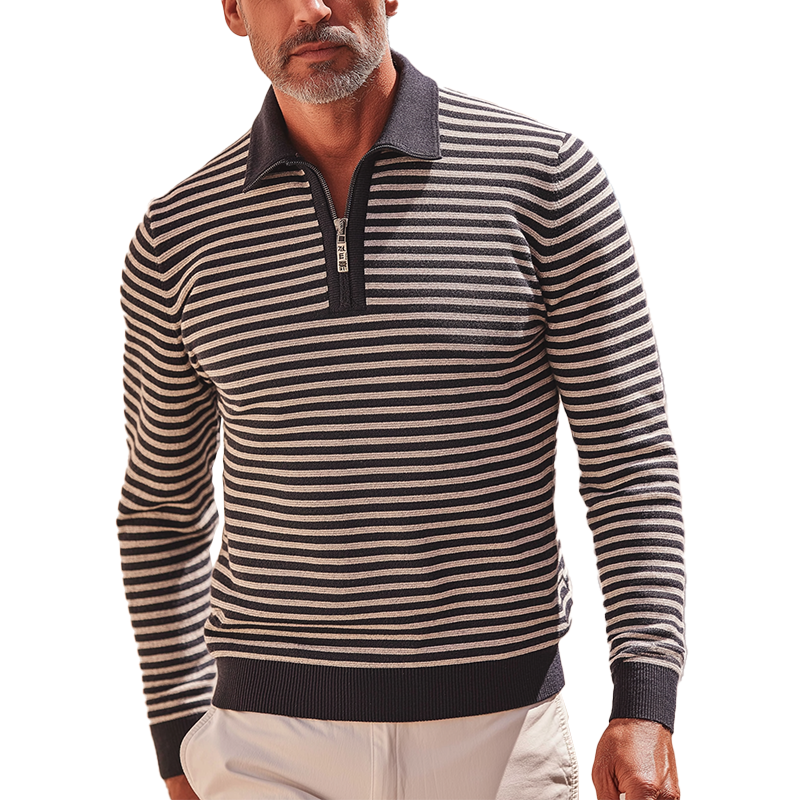 Men's Simple Striped Half-Zip Knit Polo Shirt MTA0702H9P