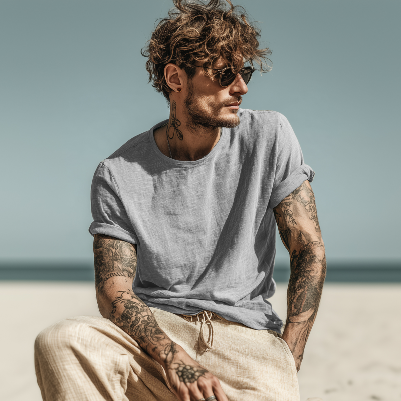 Men's Casual Breathable Skin-friendly Cotton Round Neck Slim Short-sleeved T-shirt MTA1036G1M