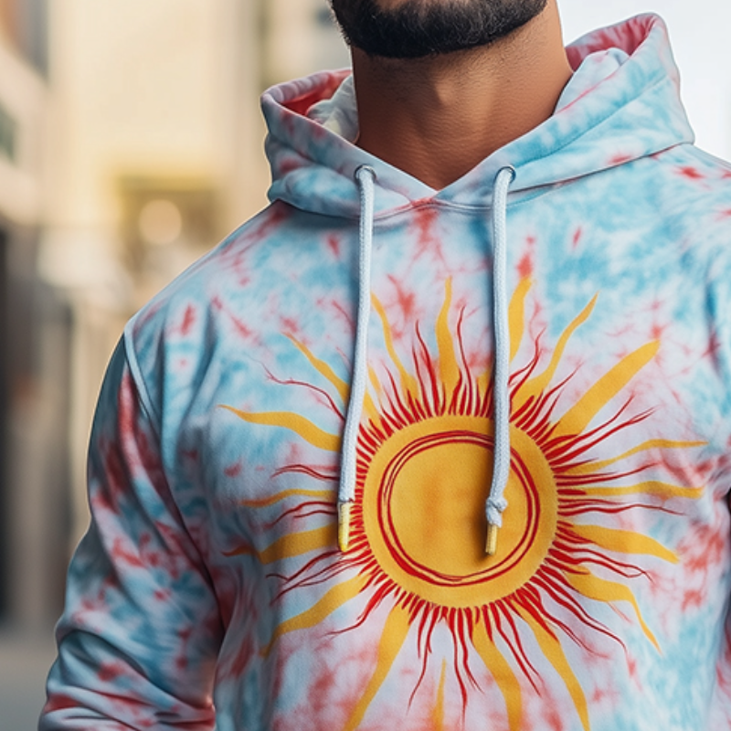 Men's Retro Casual Contrast Color Sun God Gradient Print Hoodie 57614649TO