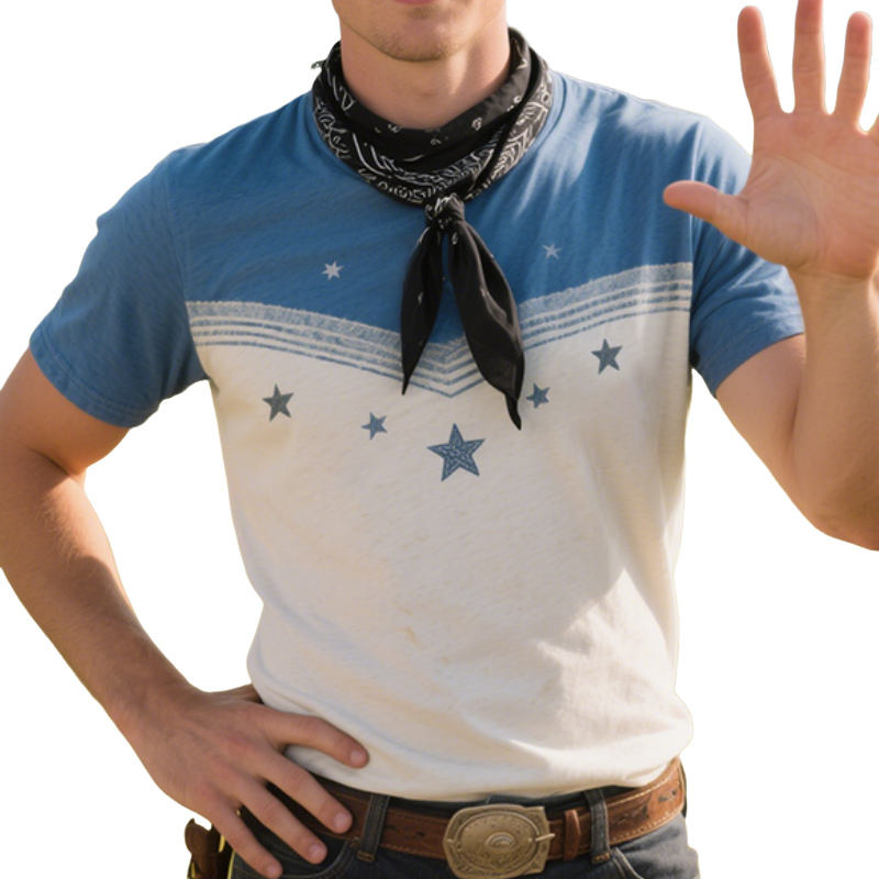 Men'S Retro Casual Western Cowboy Style Star Printed Round Neck Short Sleeve T-Shirt MTA1044E7TO