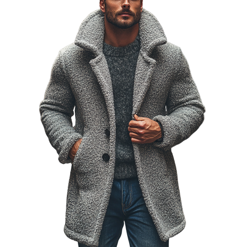 Men's Blended Polar Fleece Lapel Mid-length Coat MTA1329J6X