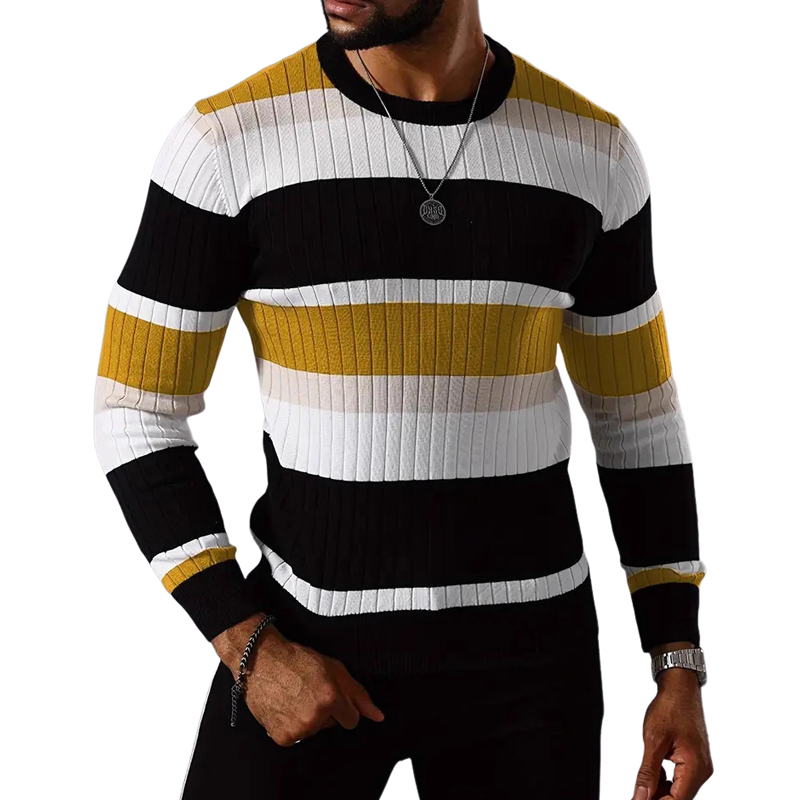 Men's Striped Knitted Crew Neck Sweater MTA2801G5X