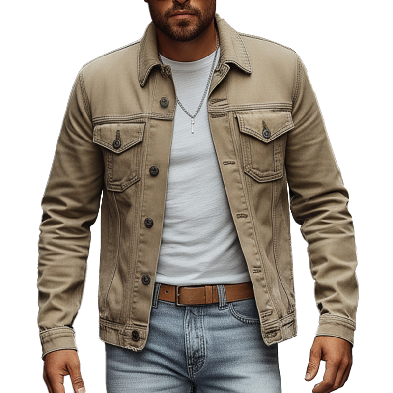 Men's Retro Washed Multi-Pocket Classic Denim Jacket MTA2700K3P