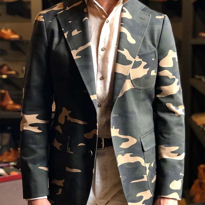 Men's Spring And Autumn Classic Camouflage Two-Button Blazer MTA2230G6U