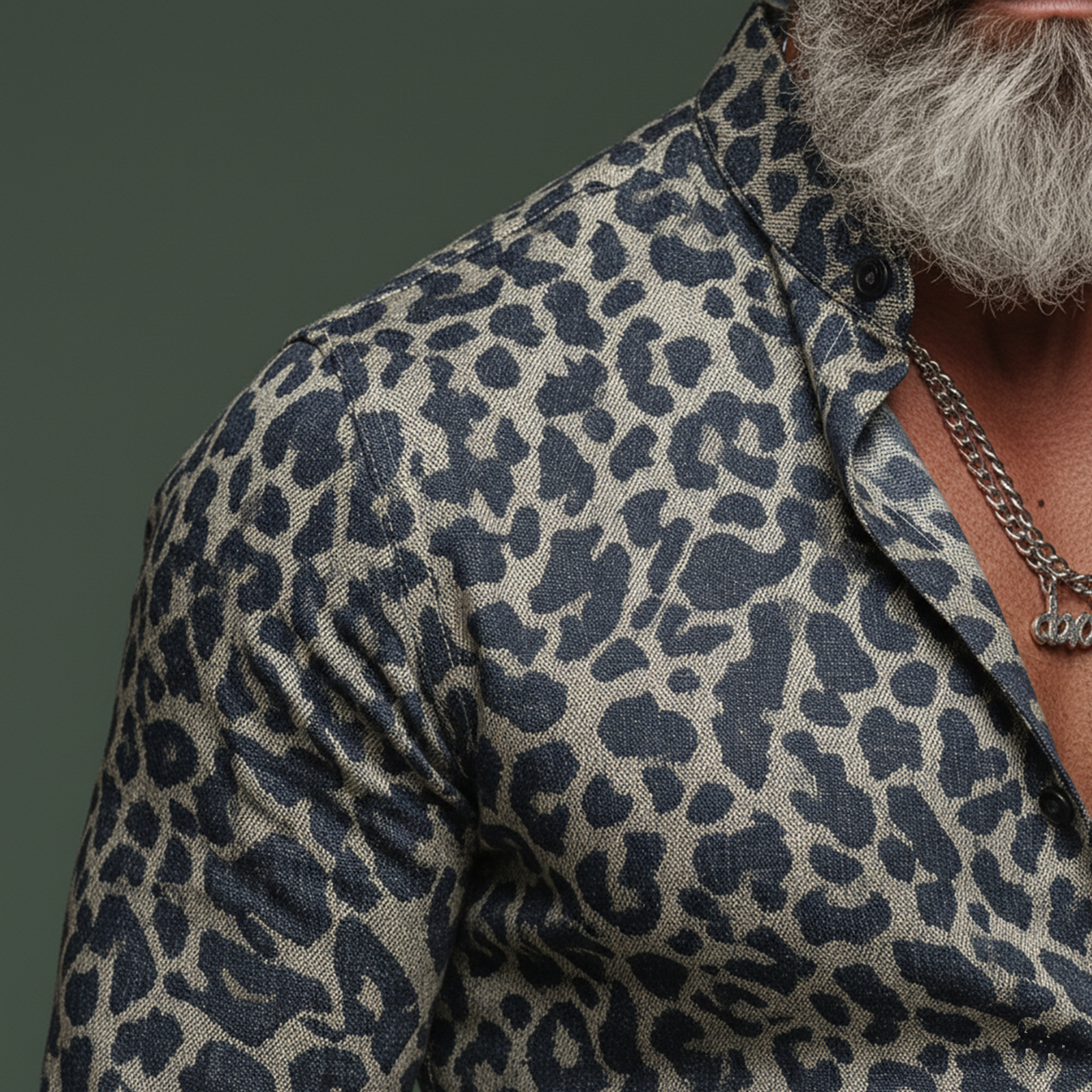 Men's Classic Casual Rugged Denim Jacquard Leopard Print Long-sleeved Shirt MTA3061K4K