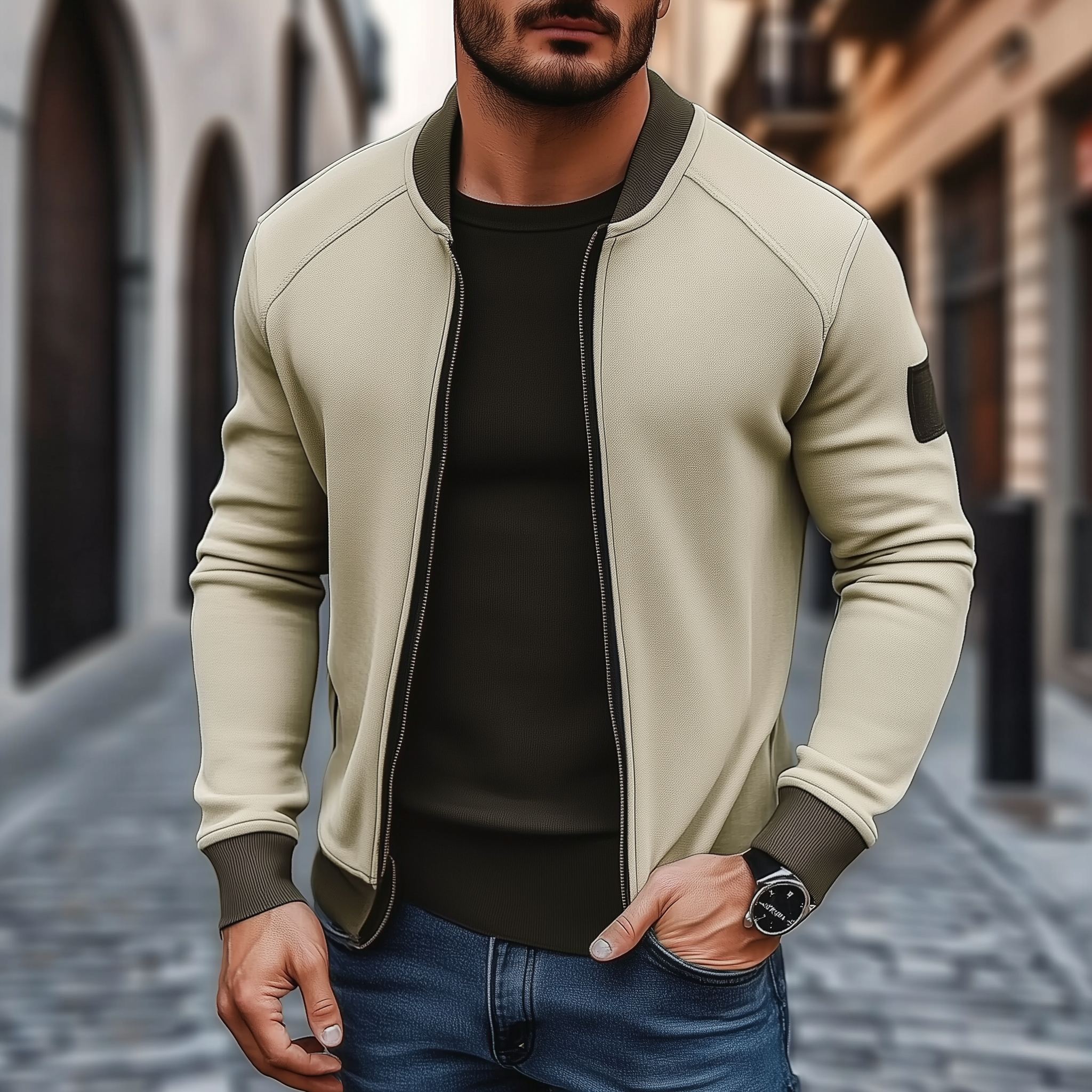 Men's Simple Slim Fit Fleece Thin Jacket MTA3058J6P