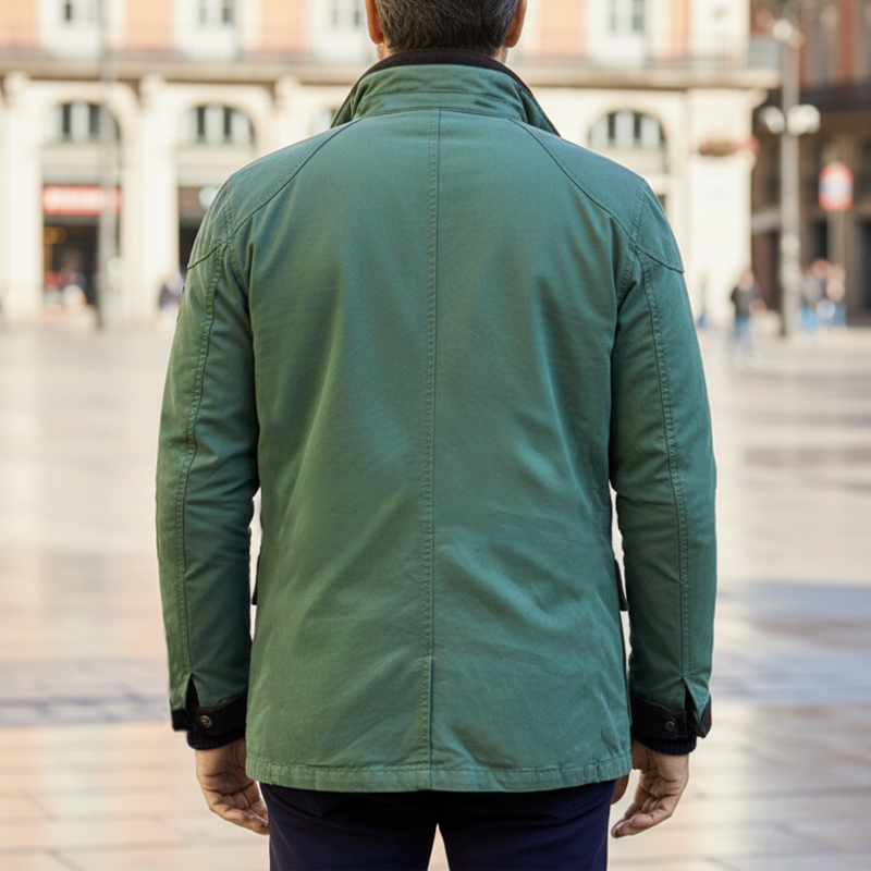 Men's Classic  Green Cotton Stand Collar Jacket MTA2435I3U