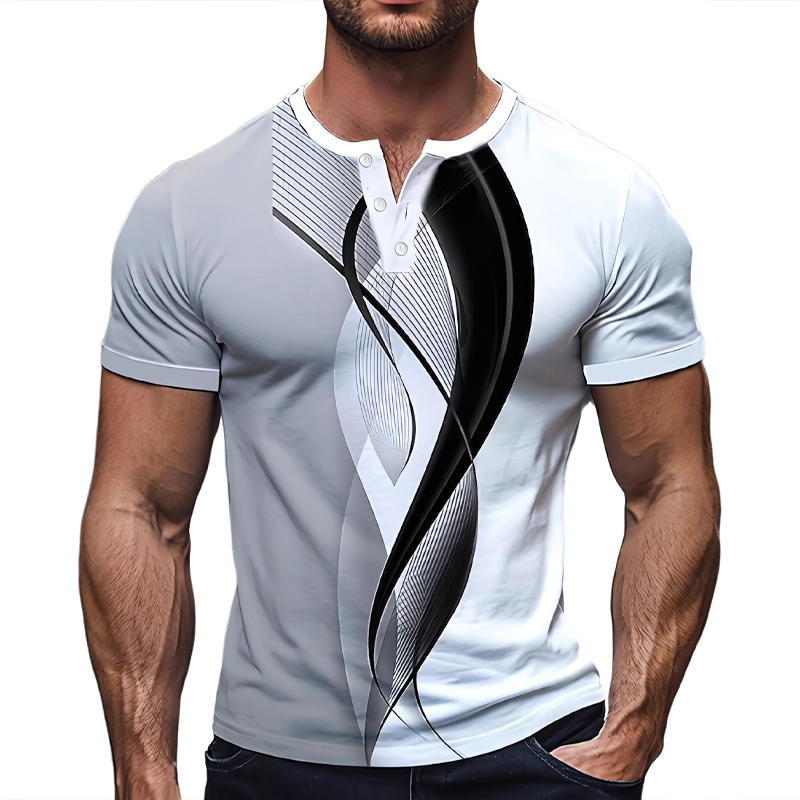 Men's Waffle Print Henley Short Sleeve T-Shirt MTA2885G8X