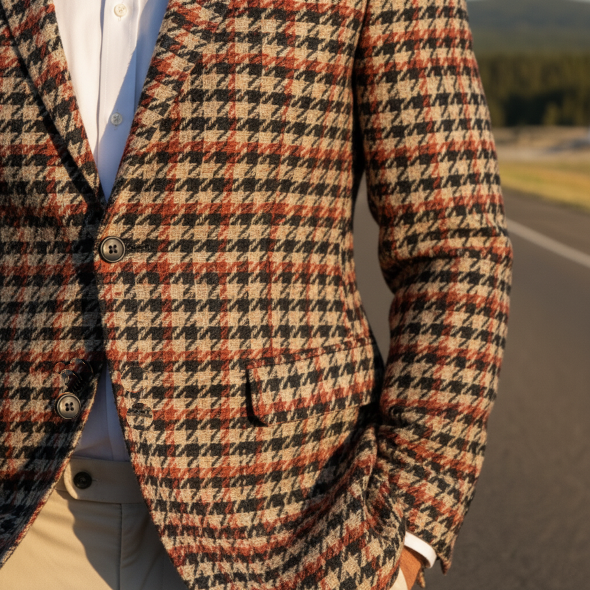 Men's Classic Light Business Contrast Faux Woolen Houndstooth Single-breasted Blazer MTA2282I1K