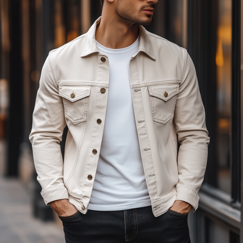 Men's Casual Solid Color Breathable Cotton Lapel Single Breasted Slim Fit Jacket MTA0688H4M
