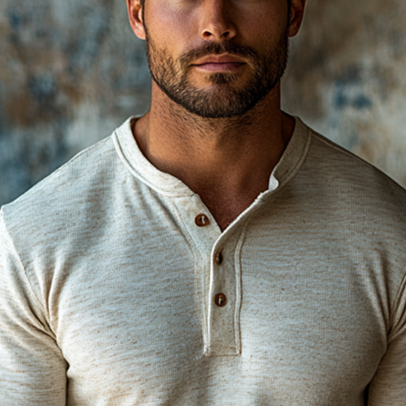 Men's Cotton Blend Long-sleeved Henley Collar T-shirt MTA2008K4X