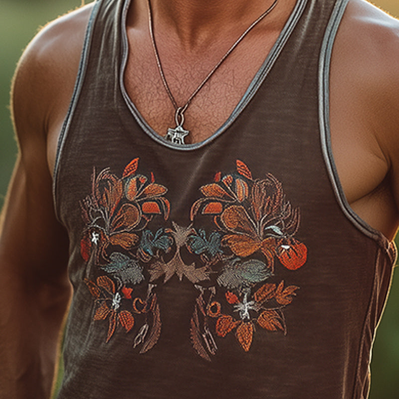 Men's Summer Vintage Embroidered Cotton Tank Top MTA2813D4U