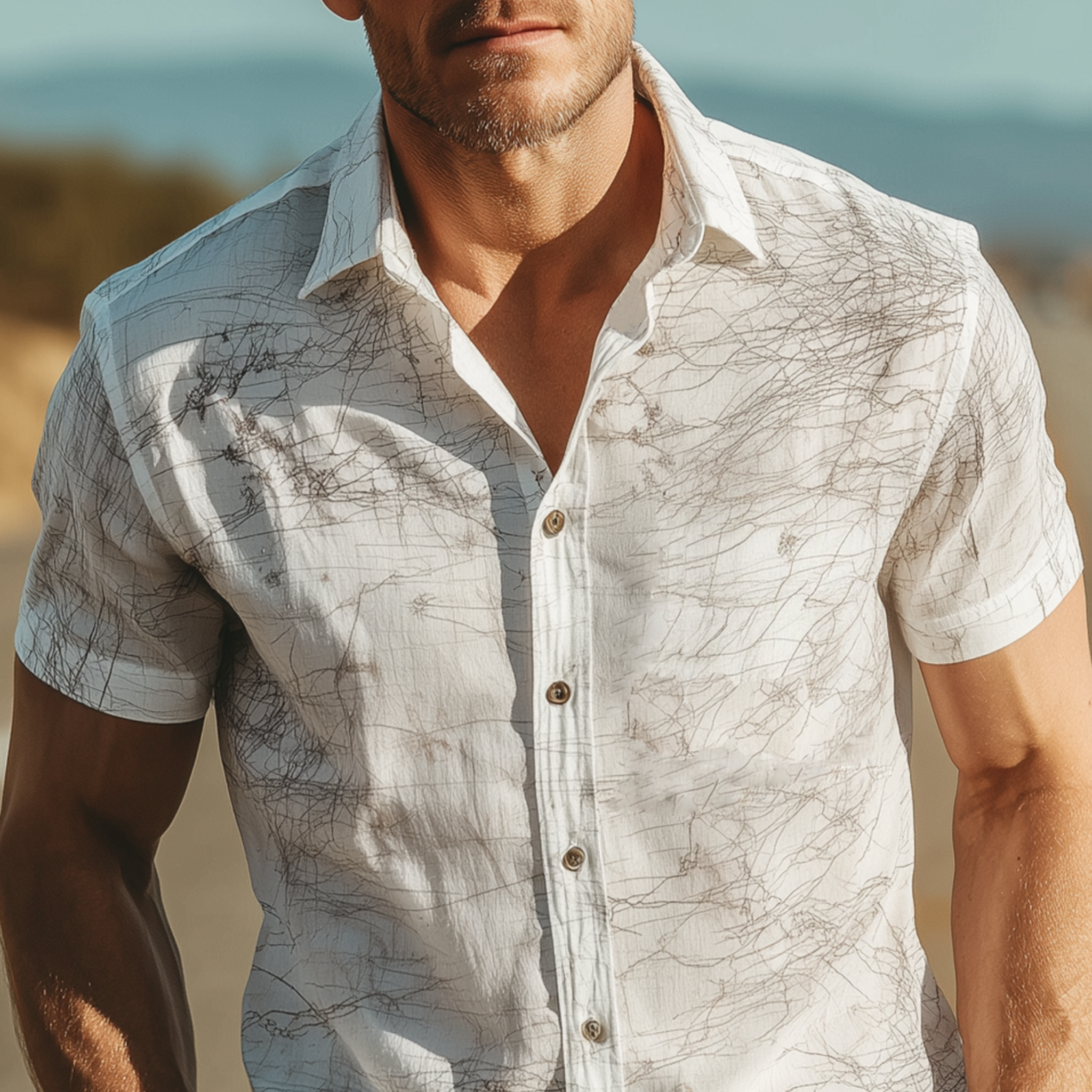 Men's Classic Casual Lapel Chiffon Print Slim Fit Short Sleeve Shirt MTA2395G9K