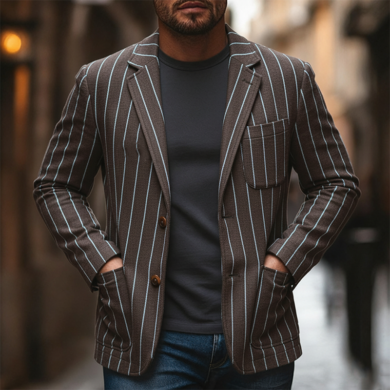 Men's Retro Striped Lapel Blazer MTA0170K6X