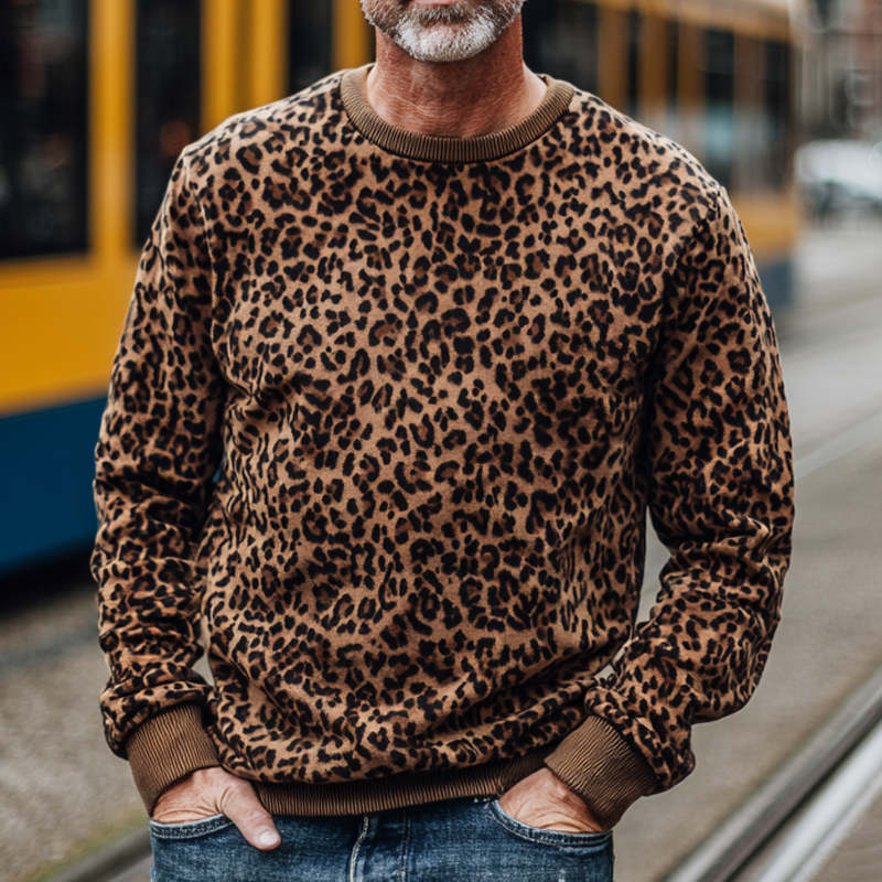Men's Leopard Print Crew Neck Sweatshirt MTA1314H9X