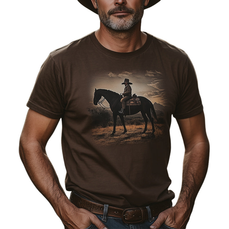 Men's Western Cowboy Style Printed Crew Neck T-Shirt MTA2894D7U