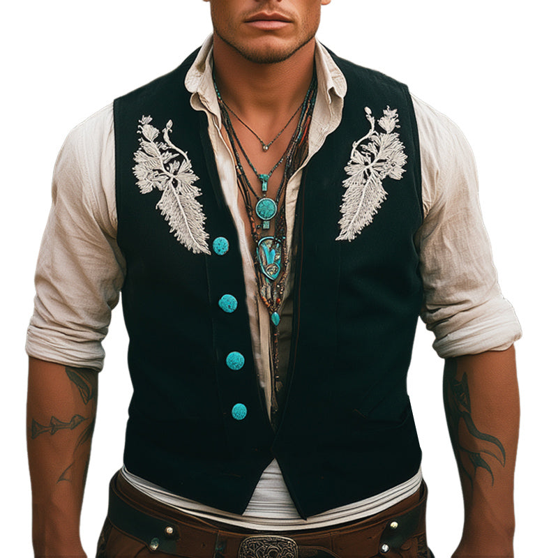 Herrevest i western-cowboystil med vintage-broderi og enkeltspent passform MTA2140E1U