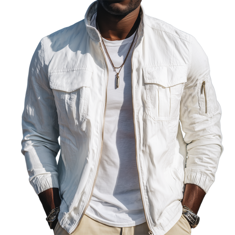 Men's Classic Stand Collar Zipper Cotton Bomber Jacket MTA0581H6U