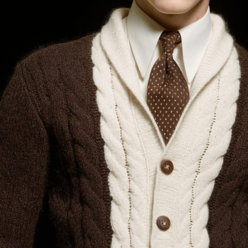 Men's Retro Casual Color Block Cable Knit Button Cardigan MTA1053K4TO