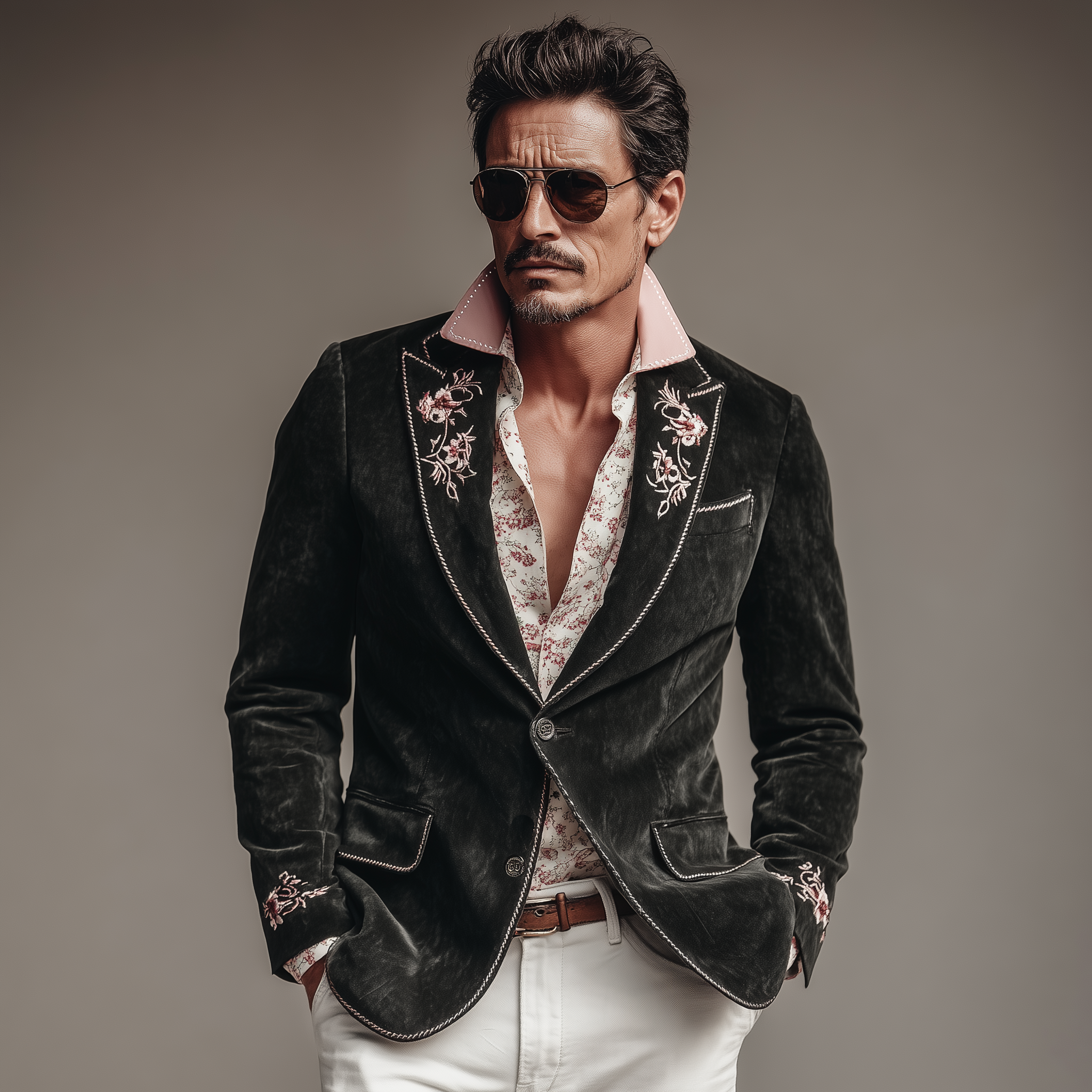 Men's Classic Vintage Suede Embroidered Single-breasted Sleeve Slim-fit Blazer MTA1267H0K