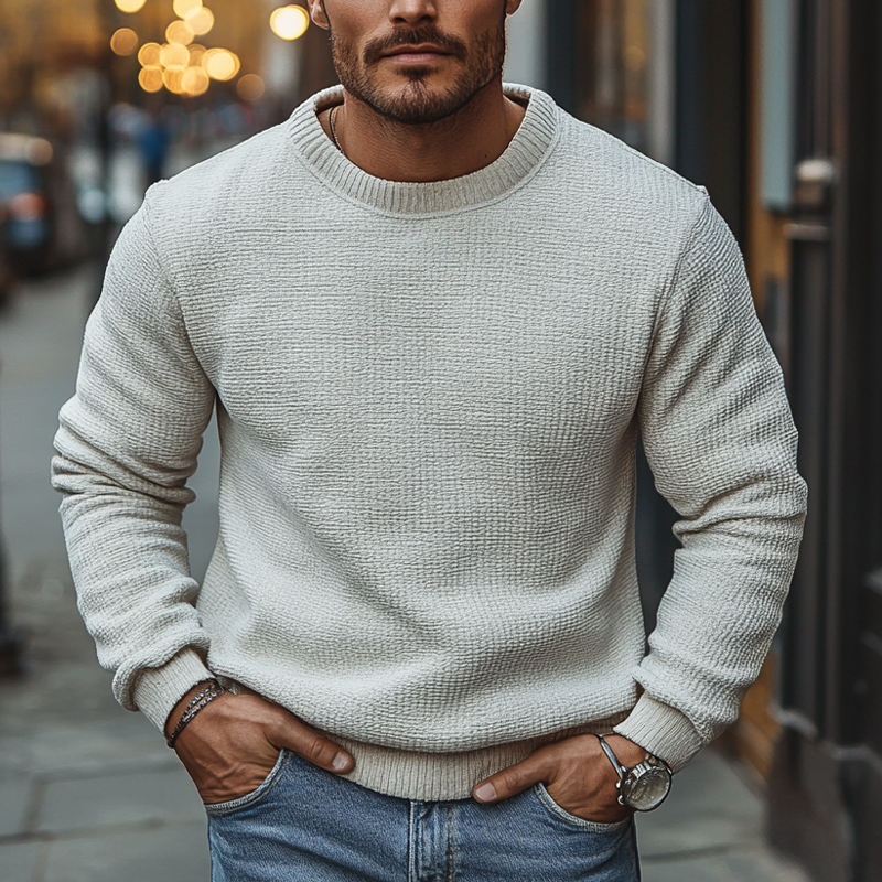 Men's Solid Color Crew Neck Knitted Pullover Sweater MTA2719J4X