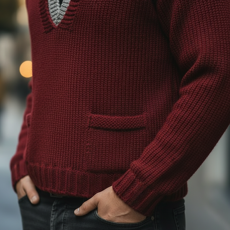 Men's Winter Vintage Cotton Knit Mock Two-piece V-neck Sweater MTA1852L4P