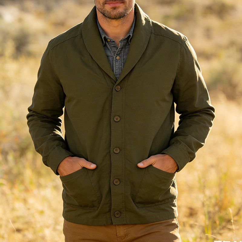 Men's Retro Casual Cotton Collarless Workwear Cardigan Button Jacket MTA1298L8TO