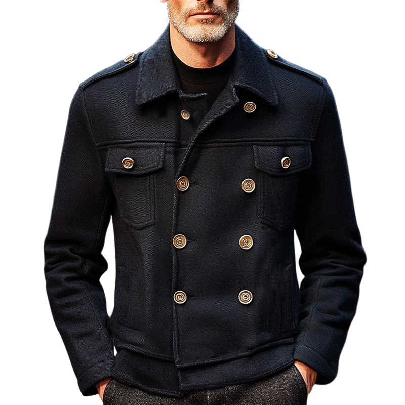 Men's Solid Twill Blend Lapel Double Breasted Jacket MTA1506I0X