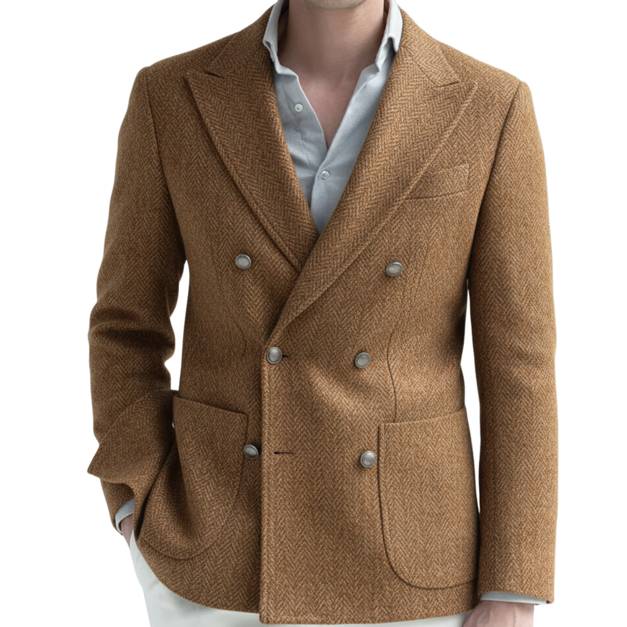 Men's Classic Light Business Faux Woolen Houndstooth Double-breasted Blazer MTA2249I8K