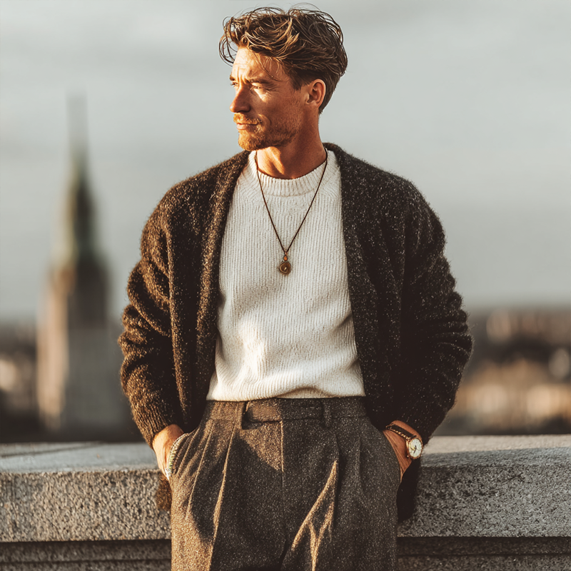Men's Vintage Heathered Buttonless Knit Cardigan MTA1085J6U