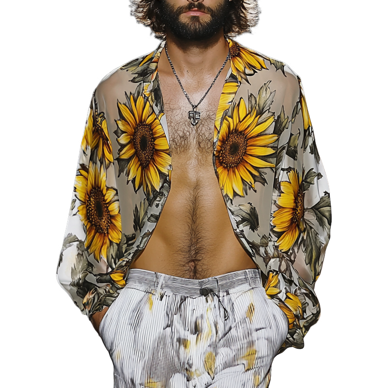 Men's Sunflower Print Long Sleeve Shirt MTA0676F7X