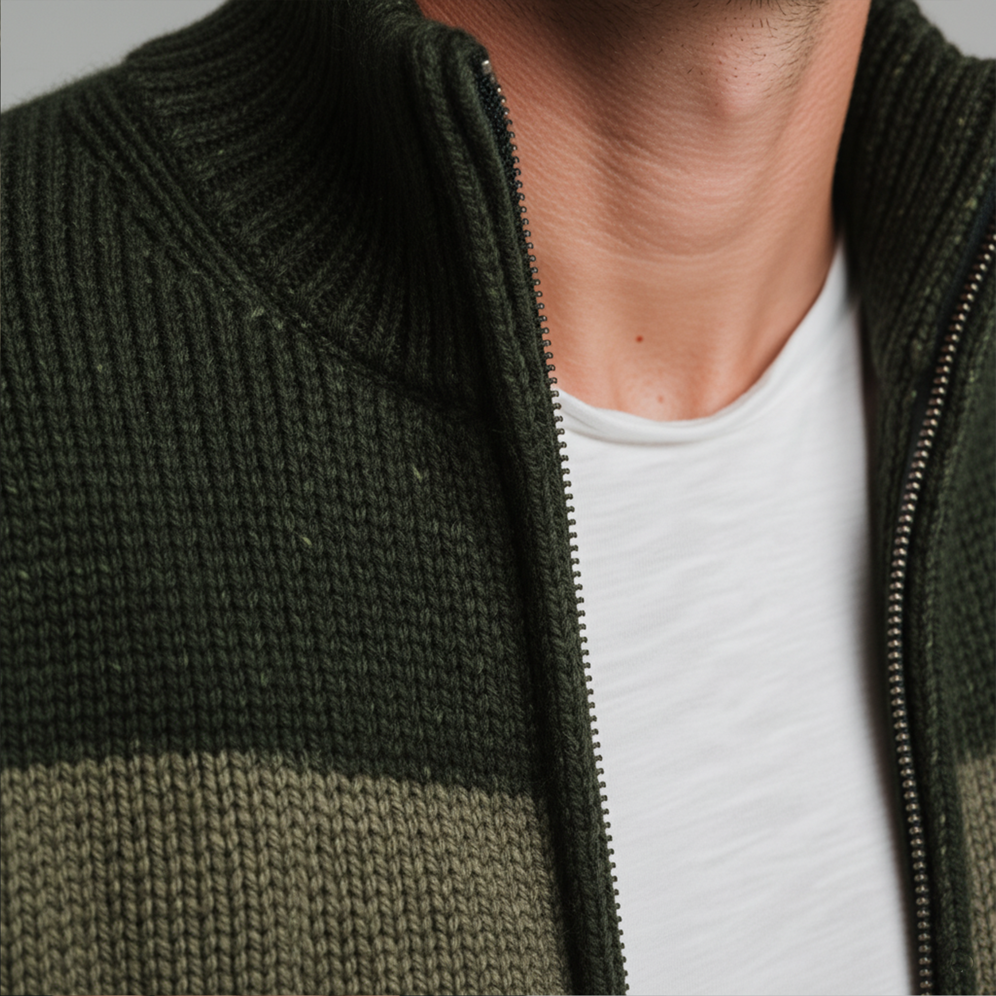 Men's Classic Retro Striped Stand Collar Zipper Knitted Cardigan MTA2351I2K