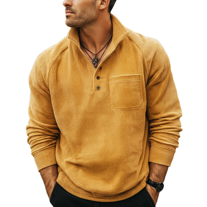 Men's Minimalist Modern Mustard Yellow Corduroy Casual Sweatshirt MTA1122L4U