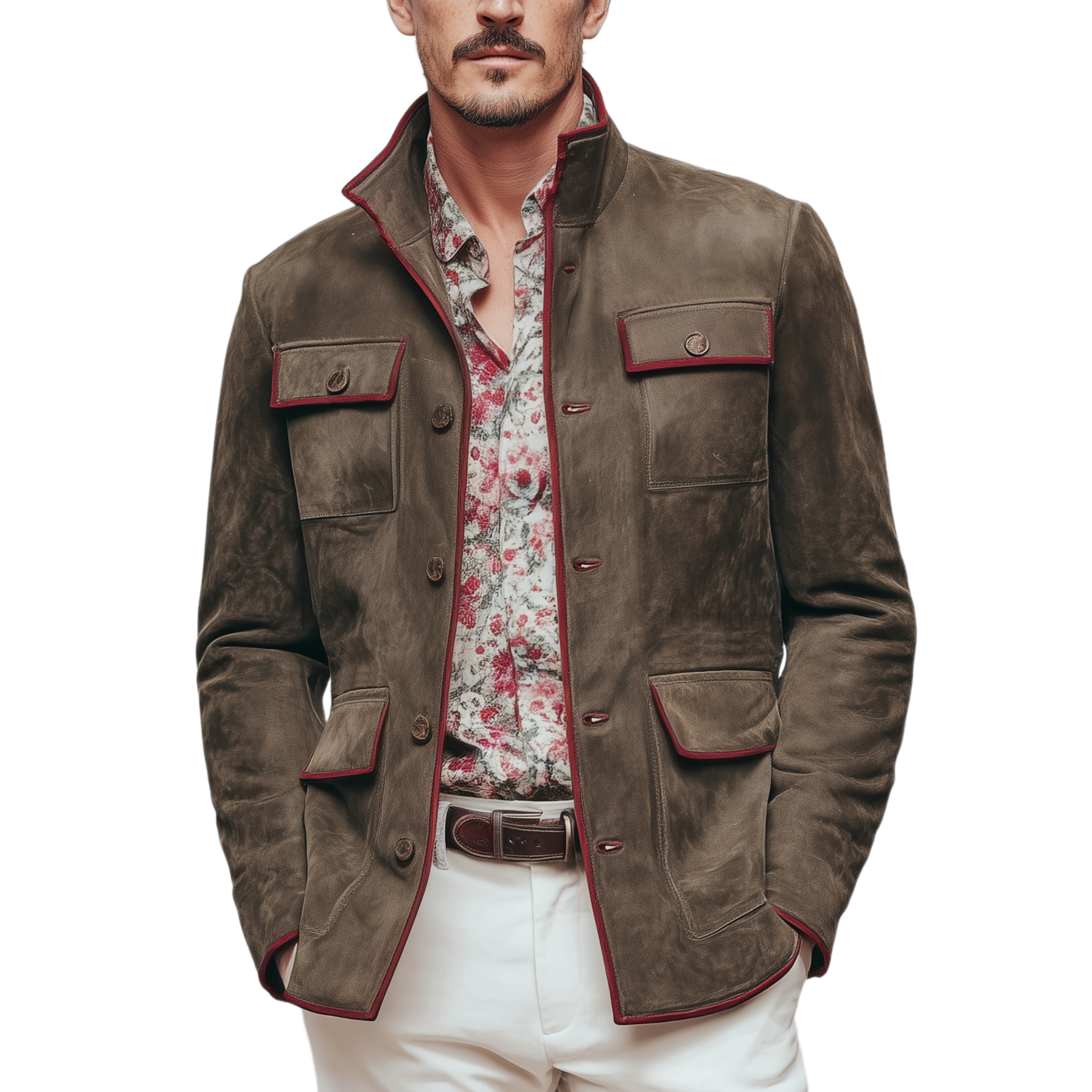 Men's Classic Casual Western Tough Style Multi-pocket Suede Jacket MTA0859I3K