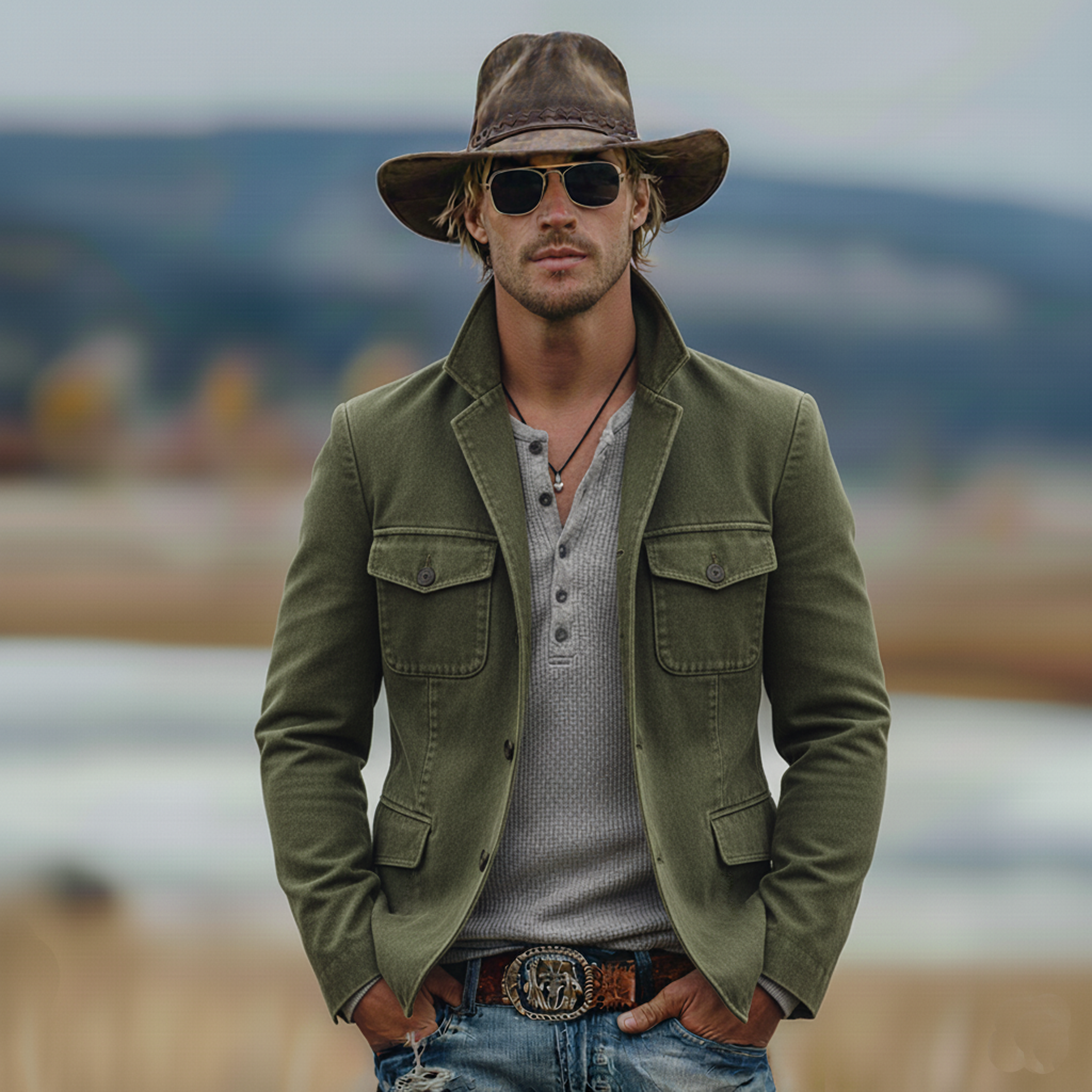 Men's Classic Casual Stand-collar Multi-pocket Washed Cotton Blend Jacket MTA1663L5K