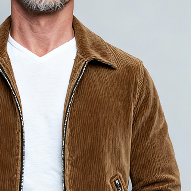 Men's Retro Corduroy Lapel Zipper Slim Fit Jacket MTA0882K9X