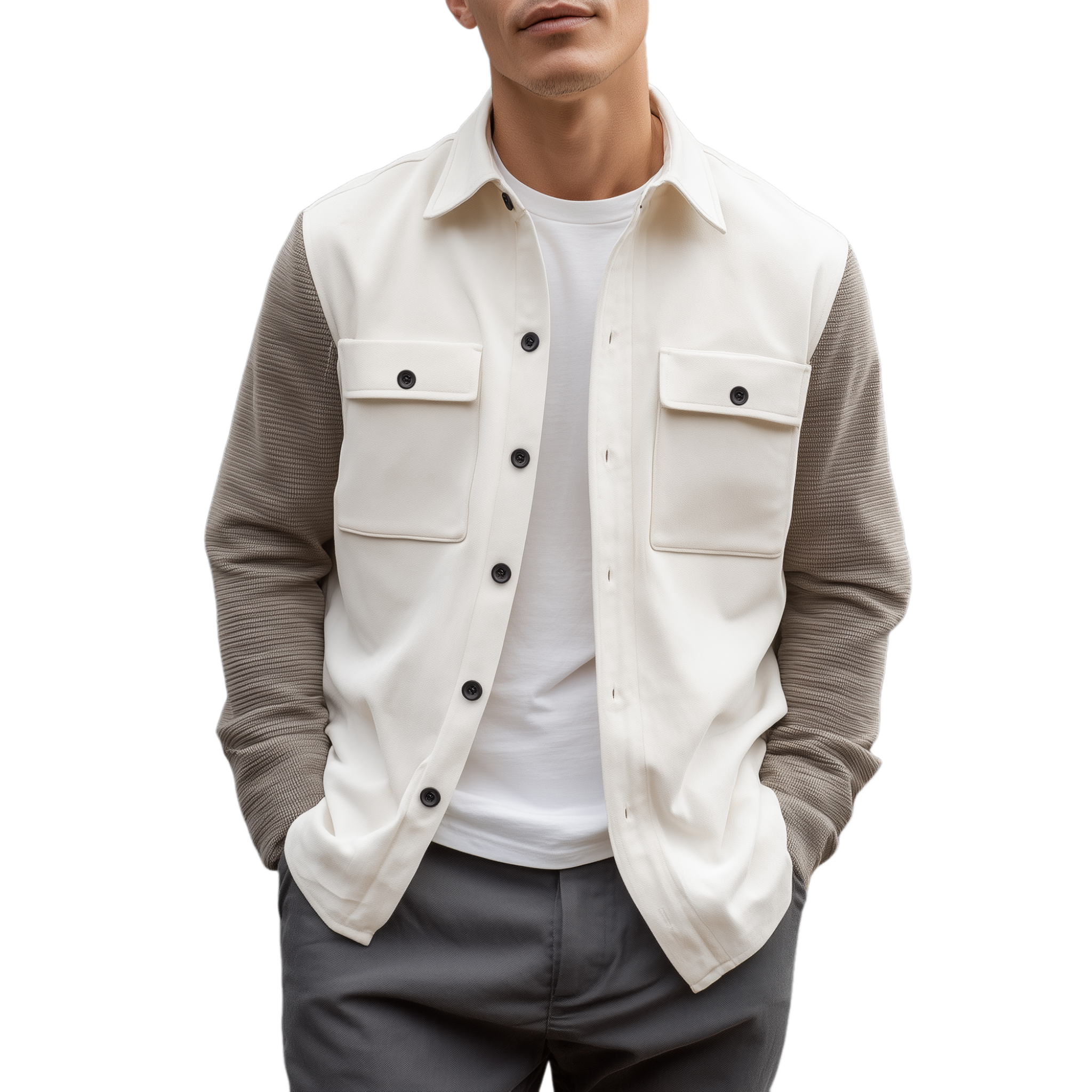 Men's Classic Casual Thin Suede Sleeves Waffle Stitching Long Sleeve Shirt MTA2912G0K