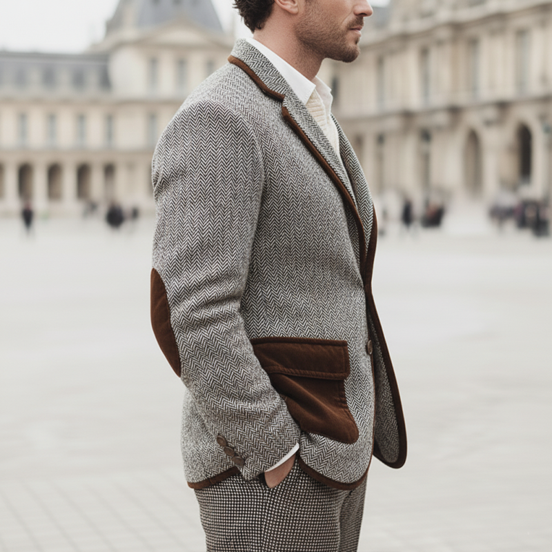 Men's Classic Color-blocked Two-button Faux Wool Slim-fit Blazer MTA2069L3U