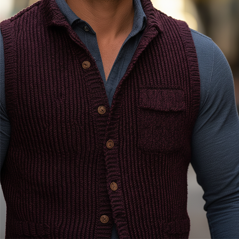 Men's Winter Retro Cotton Yarn Knit Stand Collar Button Vest MTA2876K9P