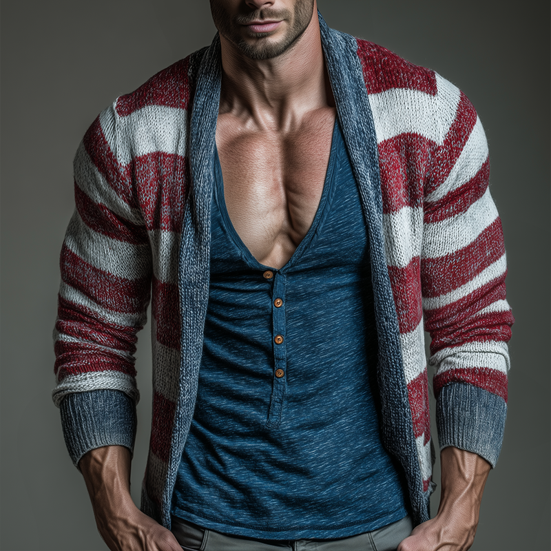Men's Retro Casual Striped Knit Cardigan MTA0737H7TO