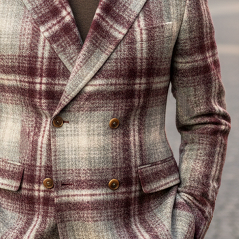 Men's Classic Plaid Double-breasted Blazer MTA1889I7U