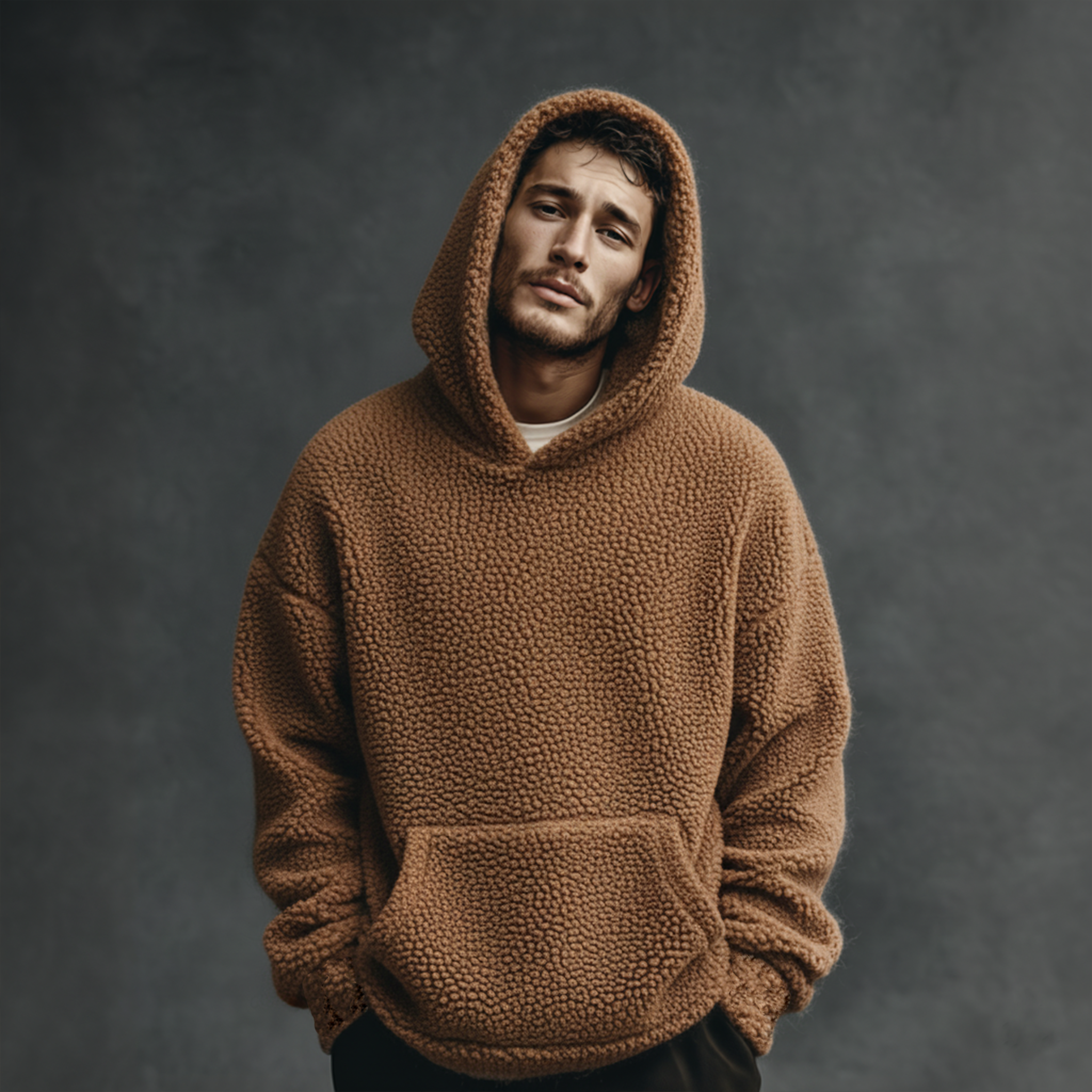 Men's Classic Casual Hooded Teddy Fleece Loose Sweatshirt MTA1789J9K