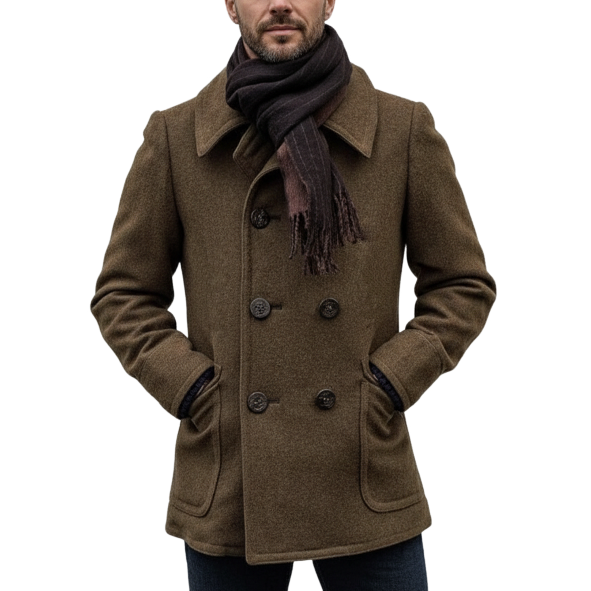 Men's Classic Retro Lapel Double-breasted Faux Wool Jacket MTA3131J1K